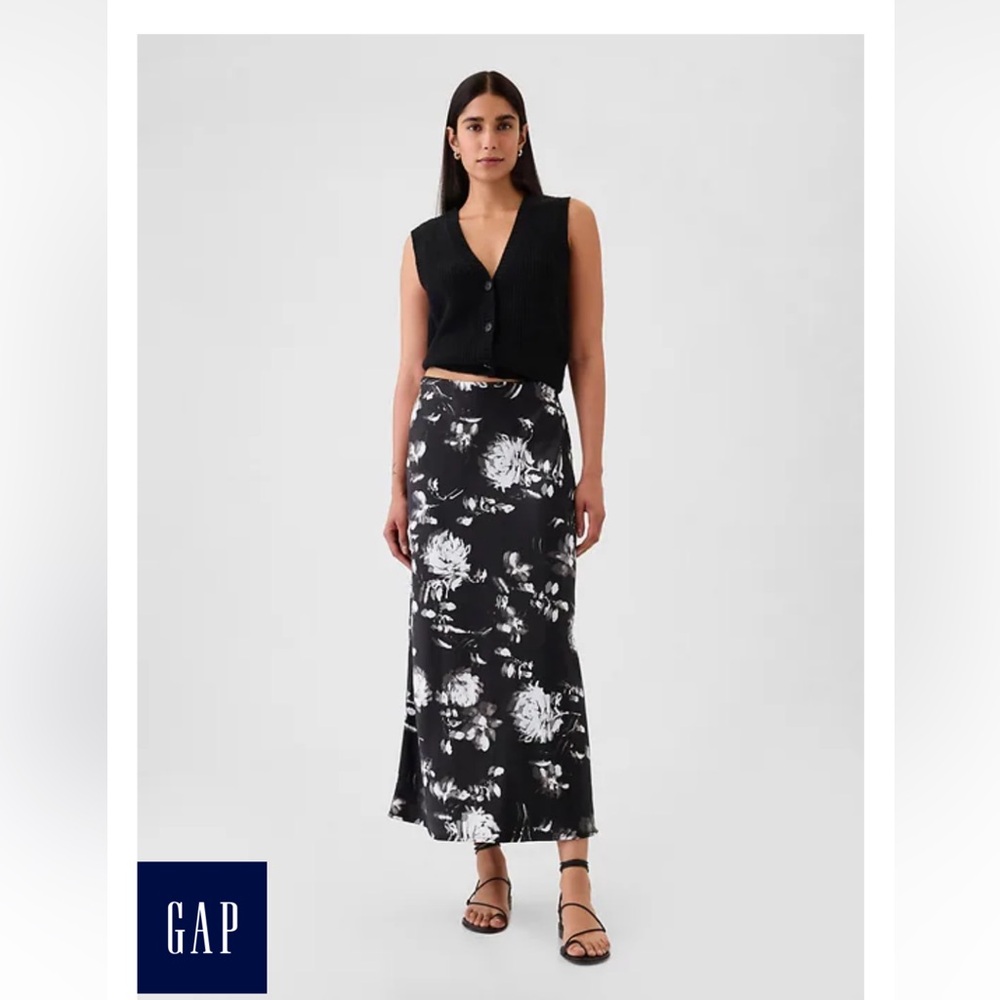GAP Black and Grey Floral Maxi Slip Skirt